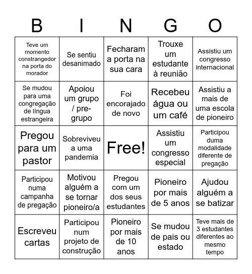 Pioneiros Bingo Card