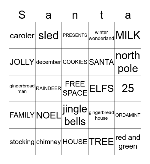 christmas bingo Card