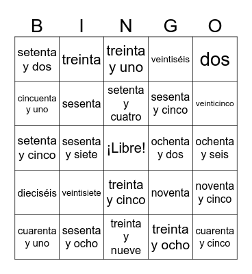 Los Números Bingo Card