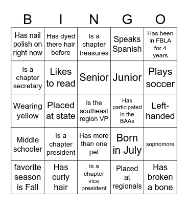 Wa Southeast FLC Bingo Card
