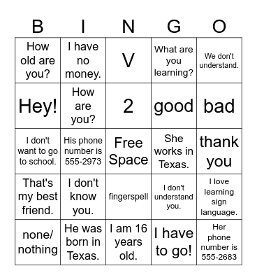 Untitled Bingo Card