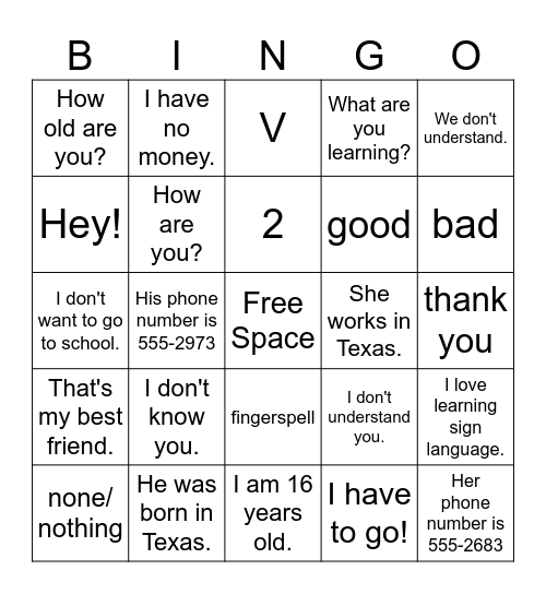 Untitled Bingo Card