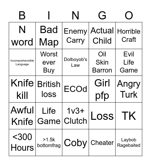CS2 Bingo Card