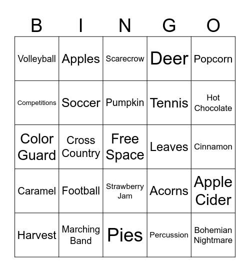 FALL at BWHS Bingo Card