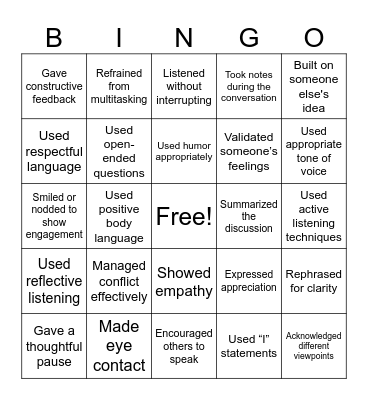Communication Bingo Card