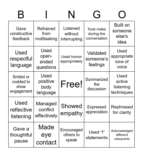 Communication Bingo Card