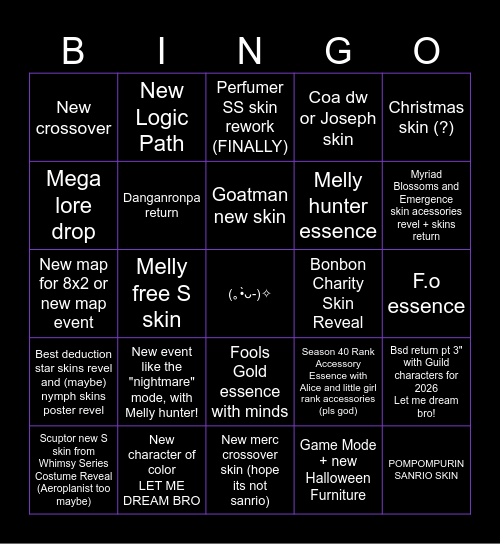 Identity V Live 17/10 Bingo Card