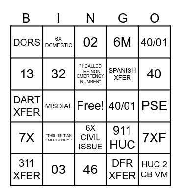 911 Bingo Card
