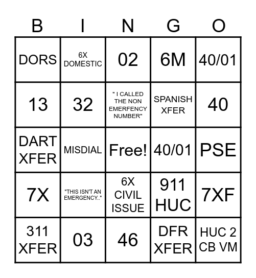 911 Bingo Card