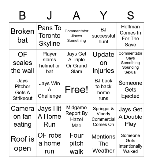 BLUE JAY BINGO Card