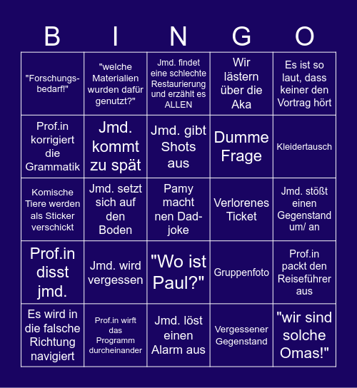 Exkursionsbingo Card