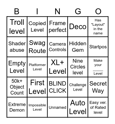 Geometry Dash 2.2 Recent Tab Bingo Card