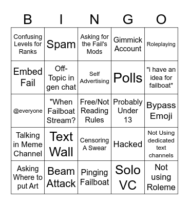 Failboat Rank 0 Bingo Card