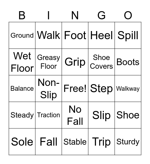 Non-Slip Shoe Bingo Card