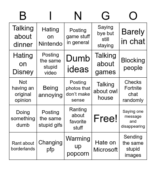 Alador Bingo Card