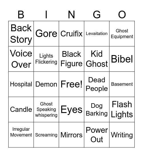 Horror Bingo Card