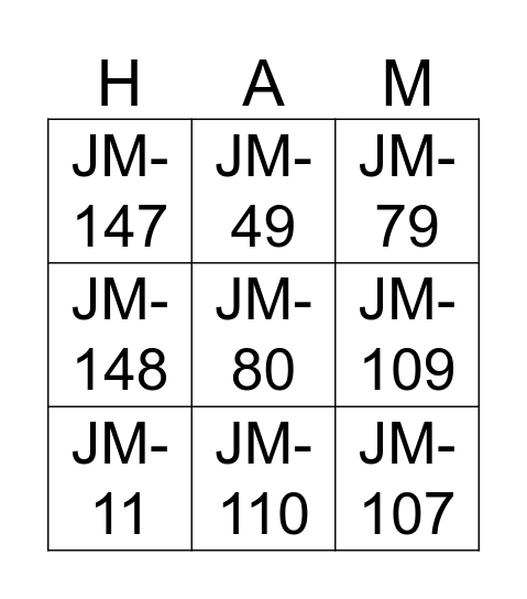 JAMON Bingo Card