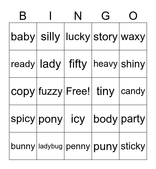 y says /long e/ Bingo Card