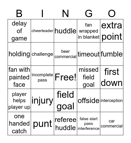 Football Bingo Card