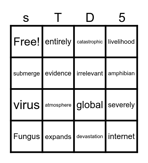 Vocab Words Bingo Card