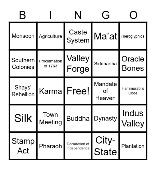 US I Bingo Card