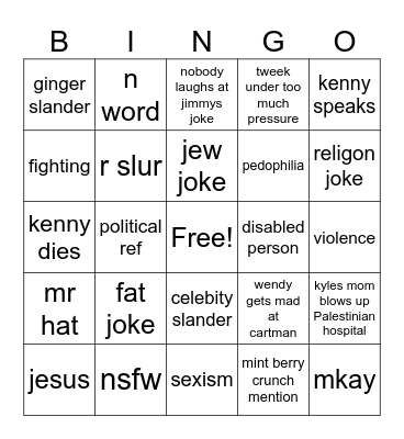 south park bingo Card