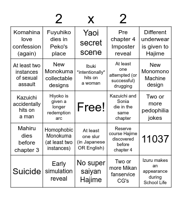 2x2 DR Bingo Card