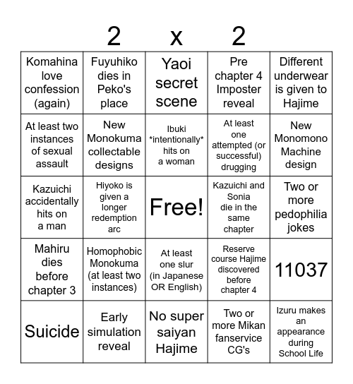 2x2 DR Bingo Card