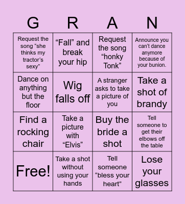 Granny’s Gone Wild Bingo Card