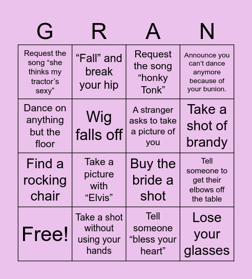Granny’s Gone Wild Bingo Card