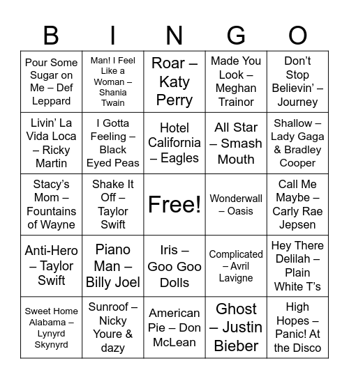 Round 2: “Feel-Good Sing-Alongs” Bingo Card