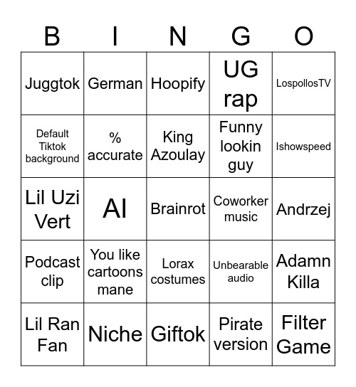 tiktok feed Bingo Card