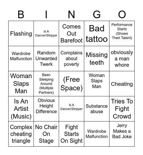 Jerry Springer Bingo X Bingo Card