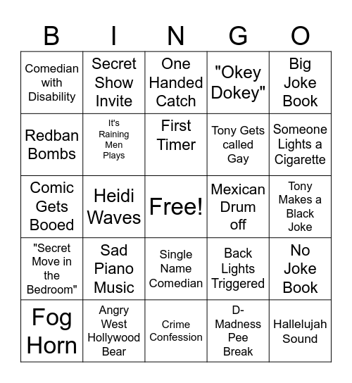Kill Tony Bingo Card