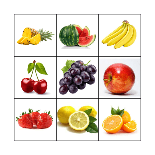 Fruits Bingo Card