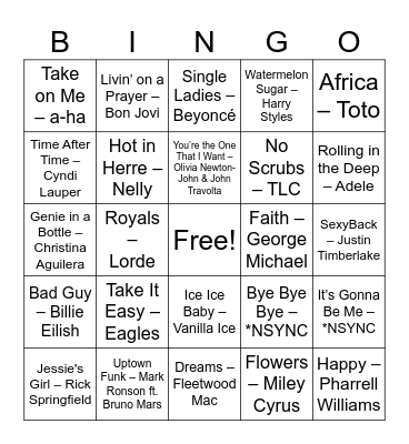 Round 4: “Ultimate Throwback Mix” Bingo Card