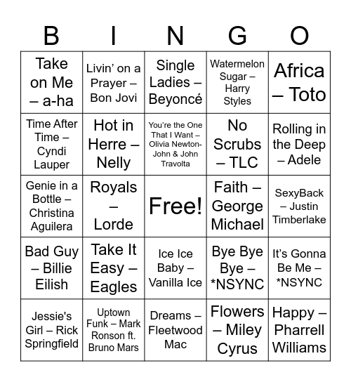 Round 4: “Ultimate Throwback Mix” Bingo Card