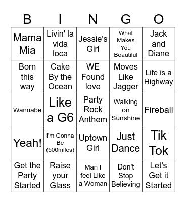 Party Songs Bingo Card