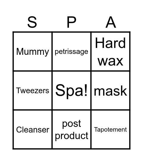 Spa bingo Card