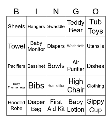 Baby Shower Bingo Card