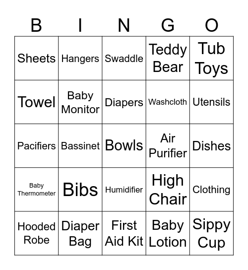Baby Shower Bingo Card