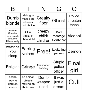 Horror movie 1 Bingo Card