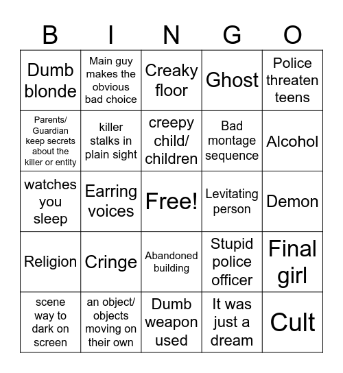 Horror movie 1 Bingo Card