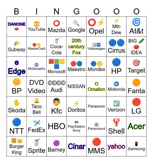 Full Best Animation Logos Bingo Card