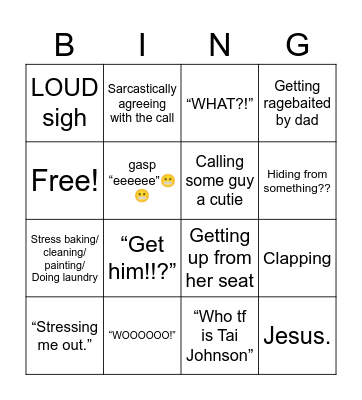 My mom watching football Bingo Card