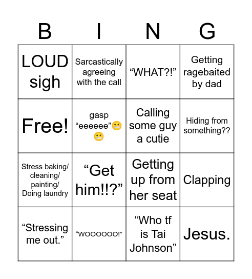 My mom watching football Bingo Card