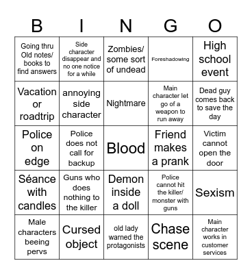 Horror Movie 2 Bingo Card