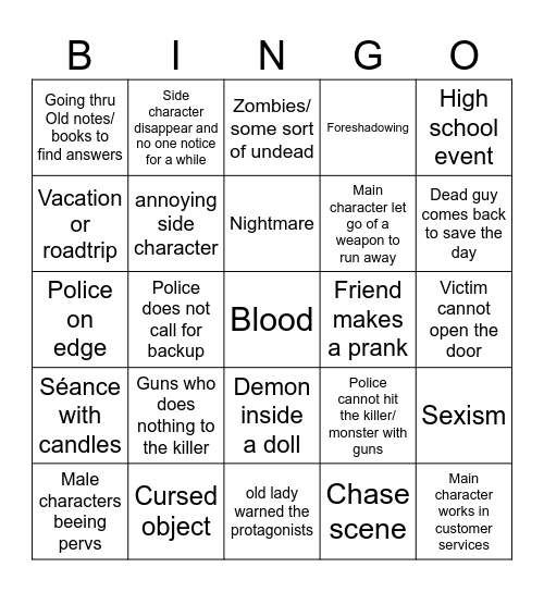 Horror Movie 2 Bingo Card