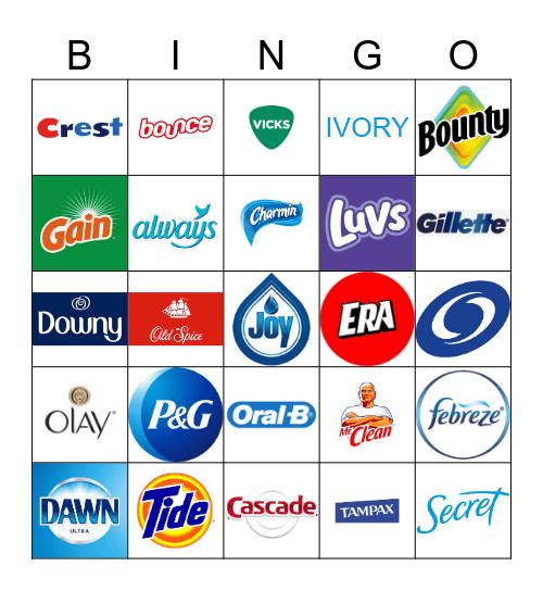 Procter gamble brands bingo logo ( verison) Bingo Card