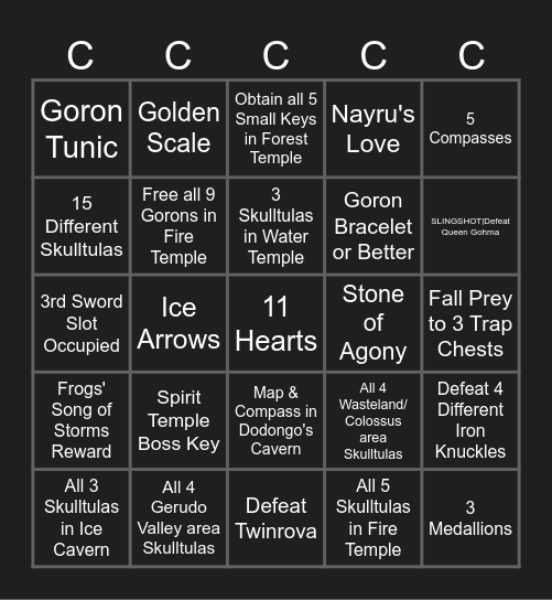 Ocarina of Time Randomizer Bingo Card
